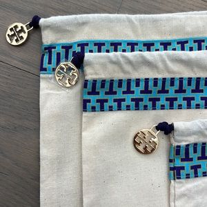 Three 14.5 x 12.5 inch Tory Burch shoe bags